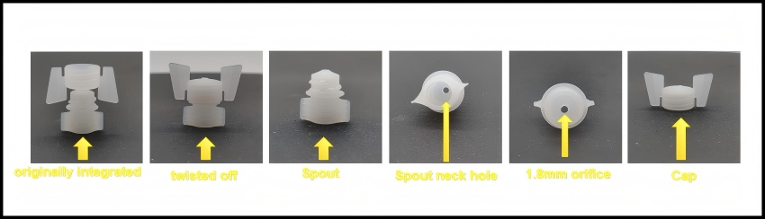 Characteristic of plastik spout assembled with spout pouch caps (HL018L)